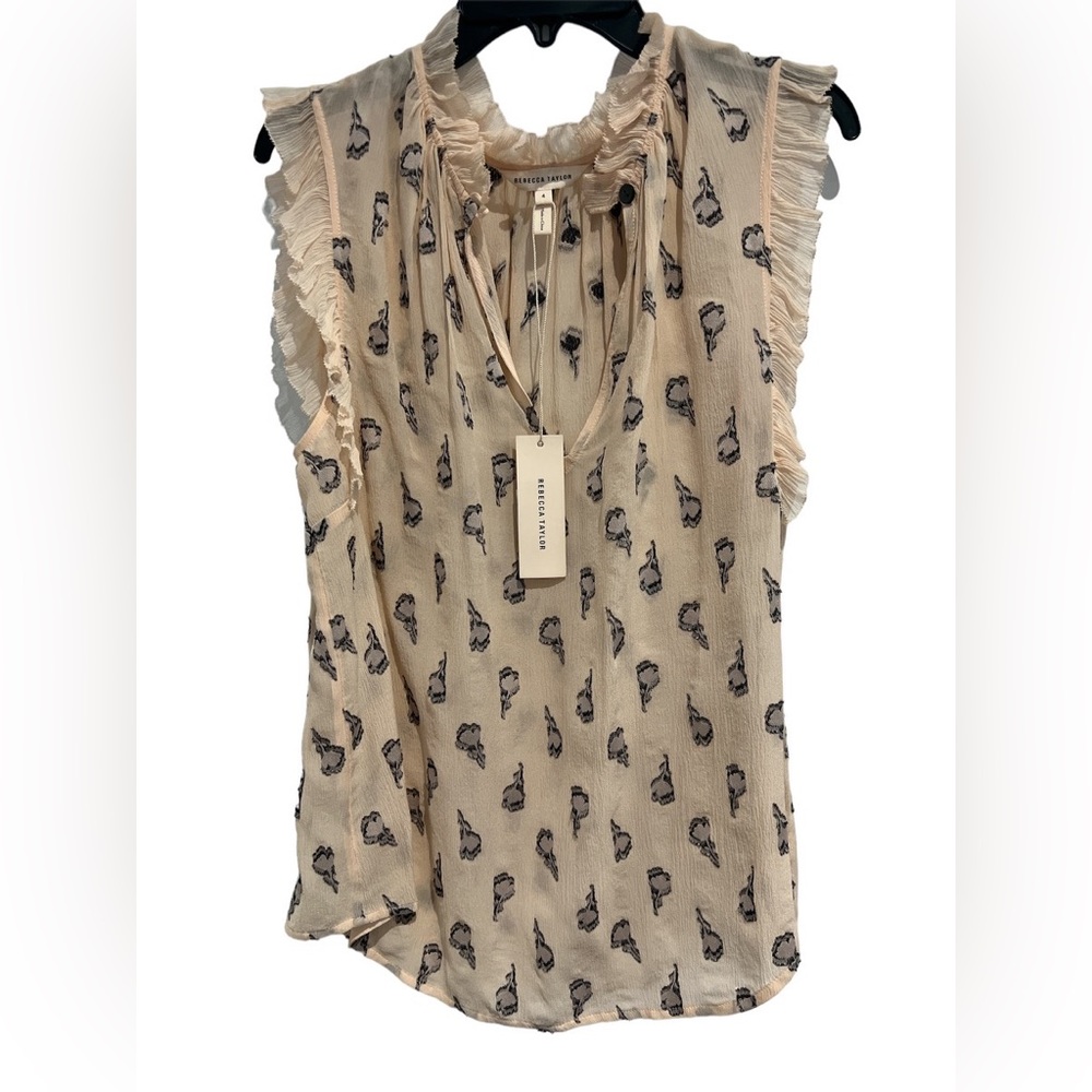 Rebecca Taylor Sheer Silk Ruffle Blouse